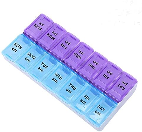 Weekly Pill Organizer 2 Times A Day 7 Day Pill Box Holder Large Daily Medicine Organizer Travel Pill Case Pill Container (2 Times Blue+Purple)