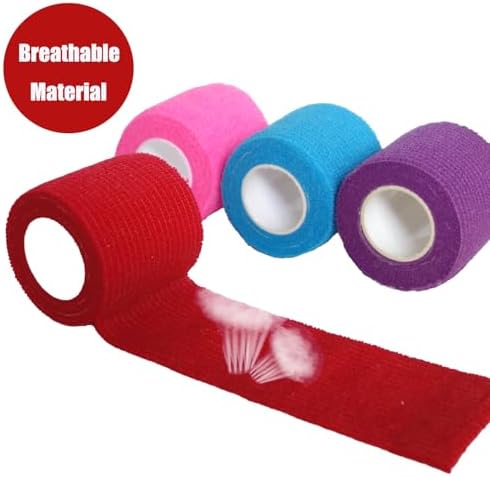 6 Pack 2 Inches Self Adhesive Wrap Bandage Self Adherent Cohesive Bandage Tape Stretch Vet Wrap Breathable Athletic Tape for Sports, Wrist, Ankle（Mixed Colors）