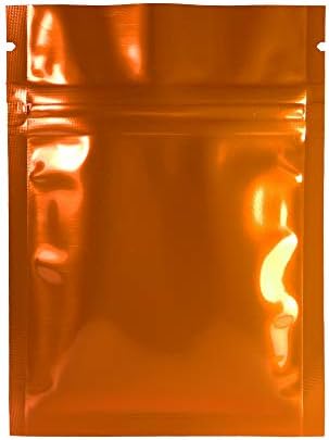 100 Durable Double-Sided Metallic Foil Mylar Flat QuickQlick Zipper Seal Bag 7.5x10cm (3x4") (Orange)