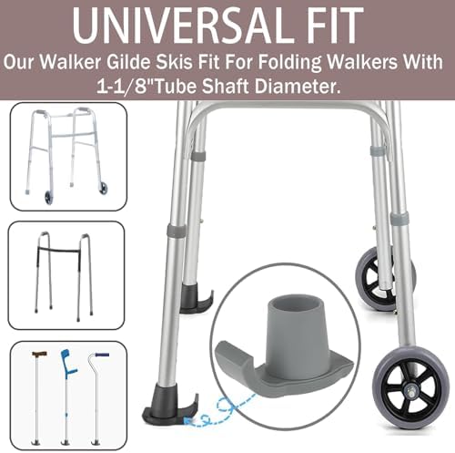 4 Pcs Walker Glide Skis, Universal Fit Walker ski Glides, Heavy Duty Rubber Walker Glides Walker Feet Replacement(Grey)