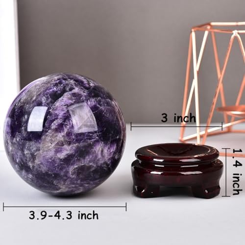 Large Dream Amethyst Crystal Ball with Stand Healing Crystals Sphere for Meditation, Divination, Witchcraft 100-110mm/3.9-4.3"