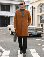 Men's Trench Coat Casual Single Breasted Long Pea Coat Notched Collar Warm Overcoat for Fall Winter with Pockets
