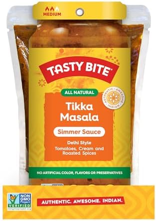 Tasty Bite Delhi Style Tikka Masala Simmer Sauce, 7-Ounce 5-Pack, 3-4 Servings Per Pouch, Vegetarian, Kosher, Non GMO