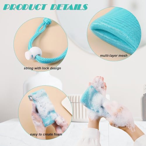 10Packs Exfoliating Mesh Soap Bag Mesh Saver Pouch Bubble Foaming Nets Pocket Drawstring Foaming Net Soap Bag for Shower Body Facial Cleaning Tool Random Color