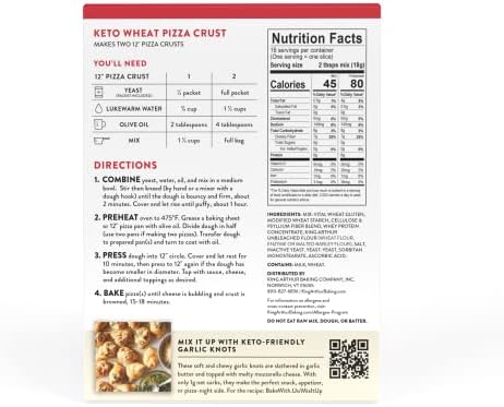 King Arthur Keto Pizza Crust Mix: Low Carb Delight with 1g Net Carbs per Serving - Easy to Make, Crisp & Chewy 10.25 oz Mix for Two 12 in Crusts - Perfect for Keto Pizza Lovers