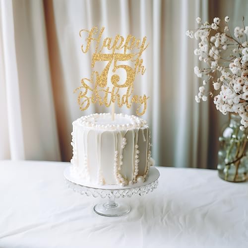 Happy 75th Birthday Cake Topper, 75th Birthday Cake Decorations, Cheers to 75 Years, 75 and Fabulous, 75th Birthday Party Decorations Gold Glitter