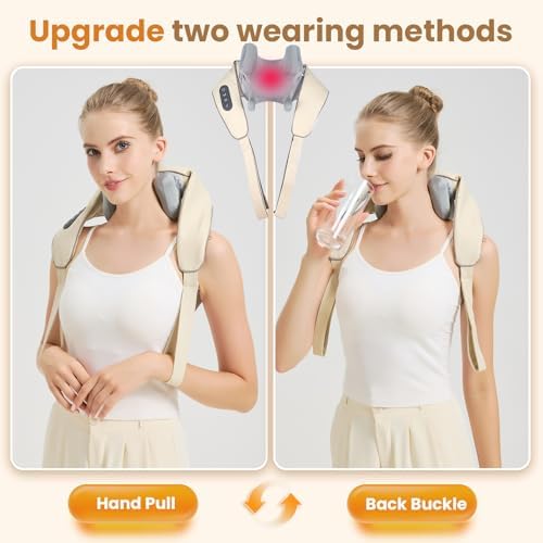 4D Wireless Deep Tissue Kneading Neck Massager with Heating Function, Shiatsu and Shoulder Massager Pillow,Back and Leg Pain Relief, Body Muscle Pain Relief,Mothers Day Gifts for Mom Wife.(Off White)