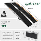 7 Feet Wheelchair Ramp, Non-Slip Aluminum Folded Handicap Ramp with Support Legs, Safer Door Threshold Wheelchair Ramps for Home, Wheel Chair Ramp for Home Steps, Stairs, Entry, Doorways