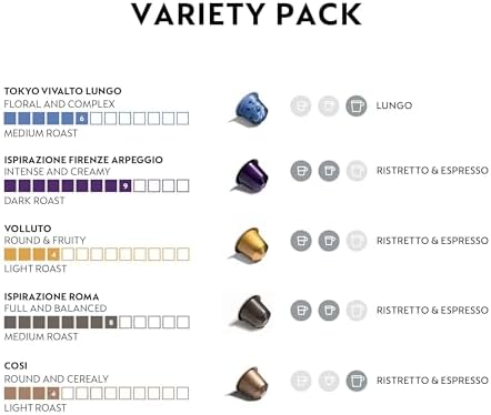 Nespresso Capsules Original Line, Ispirazione Variety Pack, Mild, Medium, Dark Roast Espresso Coffee, 50 Count Espresso Coffee Pods