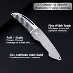 Small Folding Mustache Comb, Metal Beard Comb for men Pocket Mini Portable Fits In Keychain Anti-Static (Wood Grain)