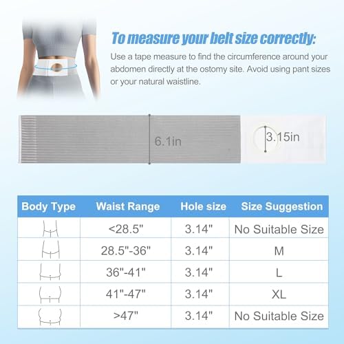 Adjustable Ostomy Hernia Belt - Breathable Stoma Support Belt for Colostomy & Ileostomy Bag Holder - Post Operative Care, Fit for Men & Women (L)