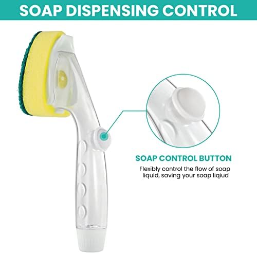 Non Scratch Dishwand Refills Handle, Dish Wand Refill Pack, 6 Heavy Duty Replacement Sponge Heads Set, Soap Dispenser Scrubbers, Dishwashing Scrub Dispensing Brush Pads, Dishwasher Cleaning Tool kit