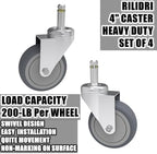 4-Inch Swivel Stem Caster, 7/16-Inch Stem Diameter Rubber Wheel, Heavy Duty TPR Replacement Wheels for Rubbermaid Mop Bucket Cart Grill Casters - 4 Pack