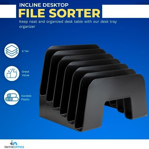 1InTheOffice Incline Desktop File Sorter, 6 Compartments Step Sorter, Black