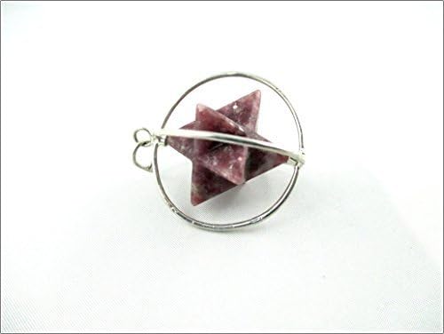 Jet Lepidolite Spinning Star Merkaba Pendant 1 inch Crystal Therapy Chakra Balancing Treatment Healing Stress Relief Enhances; Awareness visualization.
