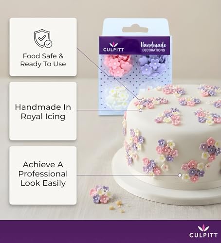 Culpitt Mini Flowers Assorted Sugar Pipings, 6mm and 10mm Sugar Paste Flowers with Royal Icing Centre, Decoration for Cupcakes and Cakes, Pack of 100 Pink (06219)