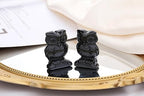 QINJIEJIE 2" Black Obsidian Owl Decor Crystals Stone Figurines Gemstone Statue Sculpture Decorations Office Desk Room Home Luck Spiritual Gift for Men Women