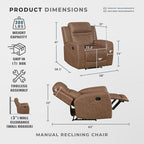 Lexicon 38" W Manual Recliner Chair - Polished Microfiber Reclining Chair, Wall Hugger, Tab Pull Reclining, Comfort Armrests, for Living Room/Theater Seating/Apartment, Easy Assembly, Brown