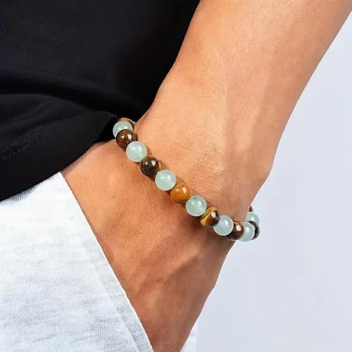 Money Attraction Bracelet For Women Men, Triple Protection Spiritual Mood Energy Good Luck Beaded Feng Shui Wealth Success Green Aventurine Tiger Eye Natural Stone Handmade Jewelry Gift