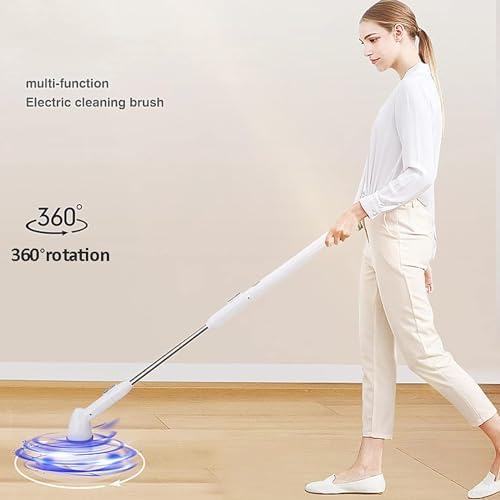 Spin Scrubber, Electric Cordless Power Bathroom Scrubbing Brush with Adjustable Stretchable Arm and 3 Replaceable Floor Scrubber Cleaning Brush Heads for Tub, Tile, Floor, Bathroom Wall