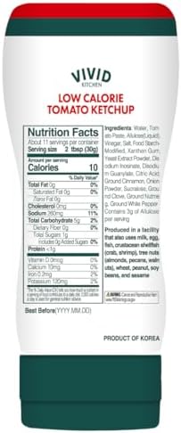 VIVID KITCHEN Low-Calorie Ketchup Sauce - 2 Pack - Zero Sugar, 10 Cal/Serving - Allulose Sweetened, No Preservatives or MSG - Easy Squeeze Bottle - Healthy, Guilt-Free Ketchup Alternative for Fries, Burgers, Sandwiches & More