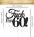 60th Birthday Cake Topper - Black Glitter Funny 60th Birthday Party Cake Decoration Supplies, Cheer to 60 Years Cake Bunting Decor for Women Men, Photo Booth Props