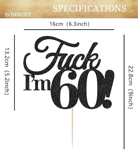 60th Birthday Cake Topper - Black Glitter Funny 60th Birthday Party Cake Decoration Supplies, Cheer to 60 Years Cake Bunting Decor for Women Men, Photo Booth Props