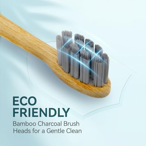 Bamboo Electric Toothbrush for Adults丨Rechargeable Electric Toothbrush with 3 Non Toxic Charcoal Infused Bamboo Brush Heads, 5 Cleaning Modes, 60 Days Battery Life, IPX7 Waterproof-Black