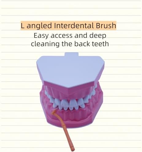50 Pcs Interproximal Brush, Gum Interdental Brushes, L Angle Reusable Dental Cleaners Brushes,Disposable Oral Dental Hygiene Brush,Dental Toothpick Floss for Braces,Tooth Cleaning Tool (Pink)