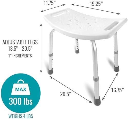DMI Shower Chair Bath Seat for Tub or Shower Bench for Inside Shower, Made of Non Slip Aluminum with Plastic Seat, No Tools Needed, Adjustable Height, Holds Weight up to 300 Pounds, Bath Bench, White