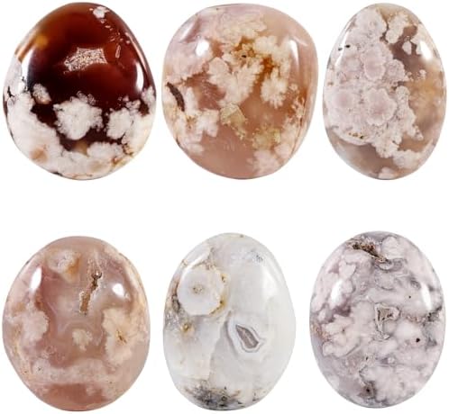 mookaitedecor Polished Cherry Blossom Agate Worry Stone Pocket Palm Stones Crystal Healing Gemstone Home Decor, Irregular Shape,1.5-2.75 Inch