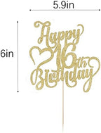 Gold Glitter Happy 16th Birthday Cake Topper - 16 Anniversary/Birthday - Hello 16, Cheers to 16 Years,16 & Fabulous Cake Topper Party Decoration