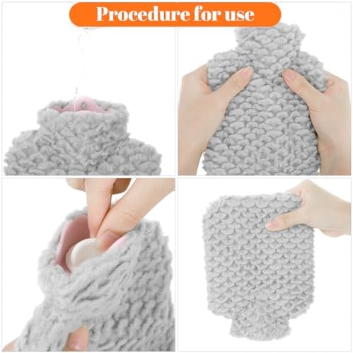 Hot Water Bottle, 500ml Small Hot Water Bottle with Cover Mermaid Style Hand Warmer with Soft Premium Faux Fur Cover 2-in-1 Bottles for Cold & Hots Compress Bag for Women Seniors (Gray)