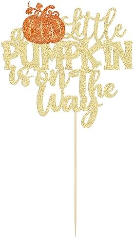 1Pc Little Pumpkin is on the Way Cake Topper Orange Glitter Boy Pumpkin Baby Shower Cake Topper Decorations for Autumn Little Pumpkin Themed Baby Shower Kids Boys Girls Birthday Party Supplies