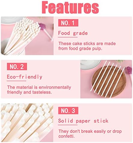 500 Pcs 4-Inch White Lollipop Sticks,Cake Pops Sticks,Paper Treat Sticks Sucker Stick for Cake Toppers,Dessert,Chocolate,Cookie,Candy(3mm)