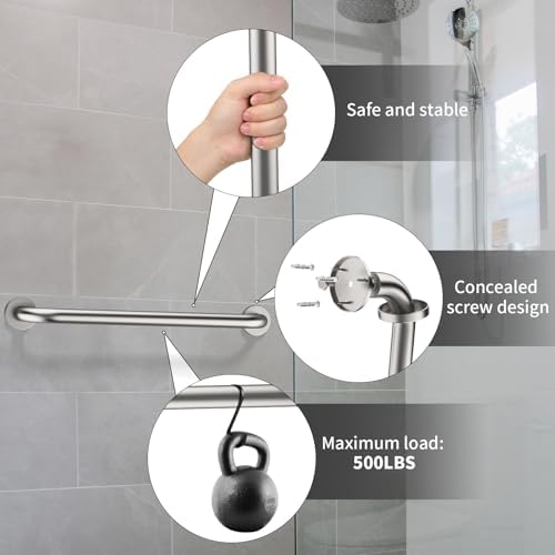 2 Pack 24 Inch Satin Brush Nickel Shower Grab Bar - 1.5" Diameter,ZUEXT Stainless Steel Bathroom Grab Bar, Bath Balance Bar,Safety Hand Rail Support, Handicap Injury Elderly Senior Assist Bath Handle