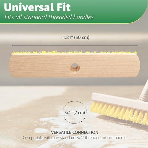 Deck Scrub Brush Head 11.81" - Deck Brush for Scrubbing Heavy Duty, Scrub Broom Head with Hard Nylon Bristles, Concrete Brush, Outdoor Stiff Bristle Brush for Cleaning Wooden Deck, Floor, Garage