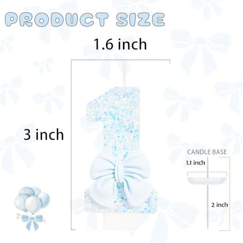 Birthday Candle for Cake, Blue Bow Number Candles, 2.76 inch Number Happy Birthday Candle, Cake Topper Decoration for Birthday Party (Number 1)