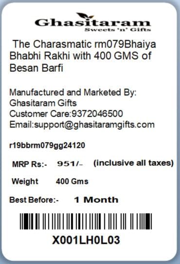 Ghasitaram Gifts Rakhis Online - Rakhi for Brother- The Charasmatic rm079Bhaiya Bhabhi Rakhi with 400 GMS of Besan Barfi