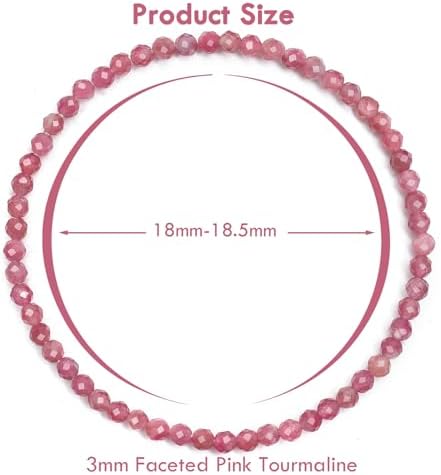 BONNY BOXX Natural Genuine Gemstone Faceted Round Beads Bracelets, 3mm Adjustable Stretchy Tiny Faceted Black Tourmaline Bracelet, Healing Crystal Reiki Chakra Dainty Jewelry Fashion Gifts