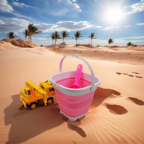SAMMART 2.6L (0.68 Gallon) Super Mini Sqare Collapsible Plastic Bucket - Foldable Square Tub - Portable Fishing Water Pail - Space Saving Outdoor Waterpot (1, White/Pink)