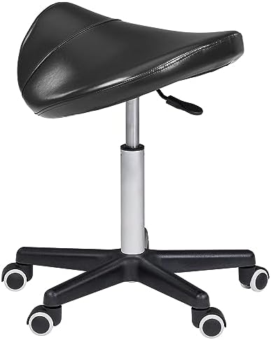 Master Massage Ergonomic Saddle Stool – Hydraulic Swivel Rolling Chair for Salon, Clinic, Tattoo, Dentist, Spa, Workshop, and Office – Black