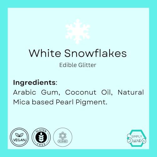 Dye-Free Edible Glitter Snowflakes - Vegan, Gluten-Free & Non-Toxic | Perfect for Cakes, Cupcakes, Drinks & Desserts by Simply Sucré (White, 1 Jar)