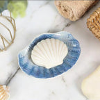 Ceramic Ocean Seashell Soap Dish, for Bathroom,Tub and Kitchen Sink-Blue