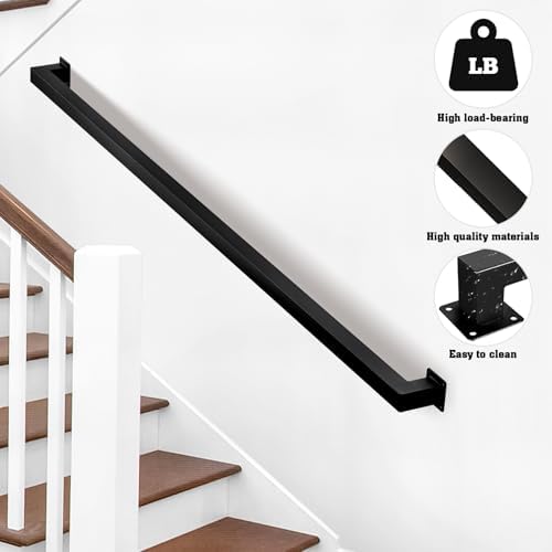 Stair Railing Indoor - Handrails for Stairs, 5ft Black Metal Staircase Hand Rails/Modern Wrought Iron Handrail, Industrial Wall Mounted Handrails Outdoor for Loft Porch Deck