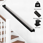 Stair Railing Indoor - Handrails for Stairs, 7ft Black Metal Staircase Hand Rails/Modern Wrought Iron Handrail, Industrial Wall Mounted Handrails Outdoor for Loft Porch Deck