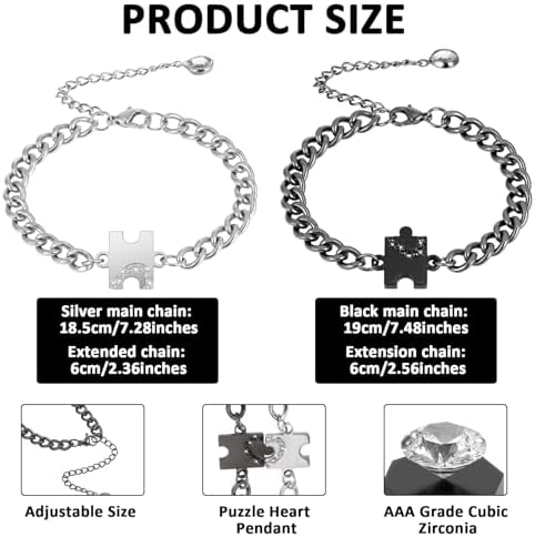 Matching Bracelets for Couples, Puzzle Heart Stainless Steel Bracelets for Women Men His Hers, Perfect Anniversary & Valentine's Day Gifts, Bracelet Set for Boyfriend, Girlfriend, Husband, Wife