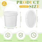 10 Pack 1.4 Quarts White Plastic Buckets with Lids and Handles –Compact Portable Containers for Organizing Dry Food, Paint, Camping Gear, Fishing Accessories