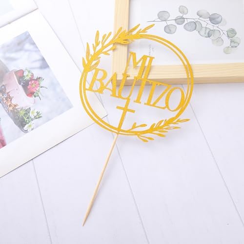 Mi Bautizo Gold Cake Topper - Divine Blessings Elegant Cake Decor for Celebrations, Baptisms & Milestones Decoration