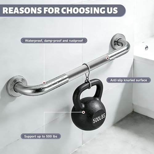 12 Inch Shower Grab Bar 1.25" Dia,Brushed Nickel Anti Slip Bathroom Grab Bar, 304 Stainless Steel Knurled Handicap Grab Bars, Safety Support Handrail,Bath Shower Handle for Elderly Injury Senior